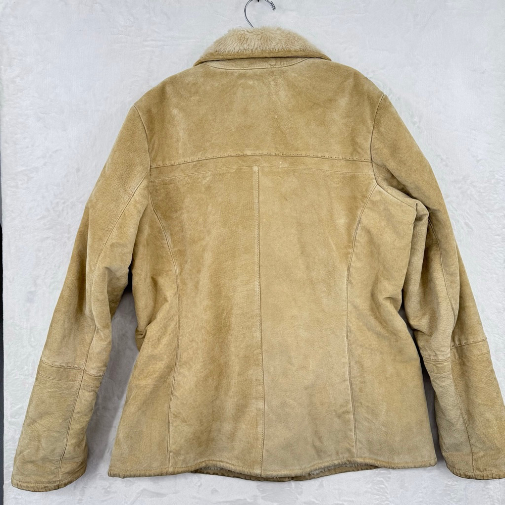 Penny Lane Coat Vintage 90s Y2K Beige Suede Sherpa Lined Button Front Pockets L - Picture 2 of 8